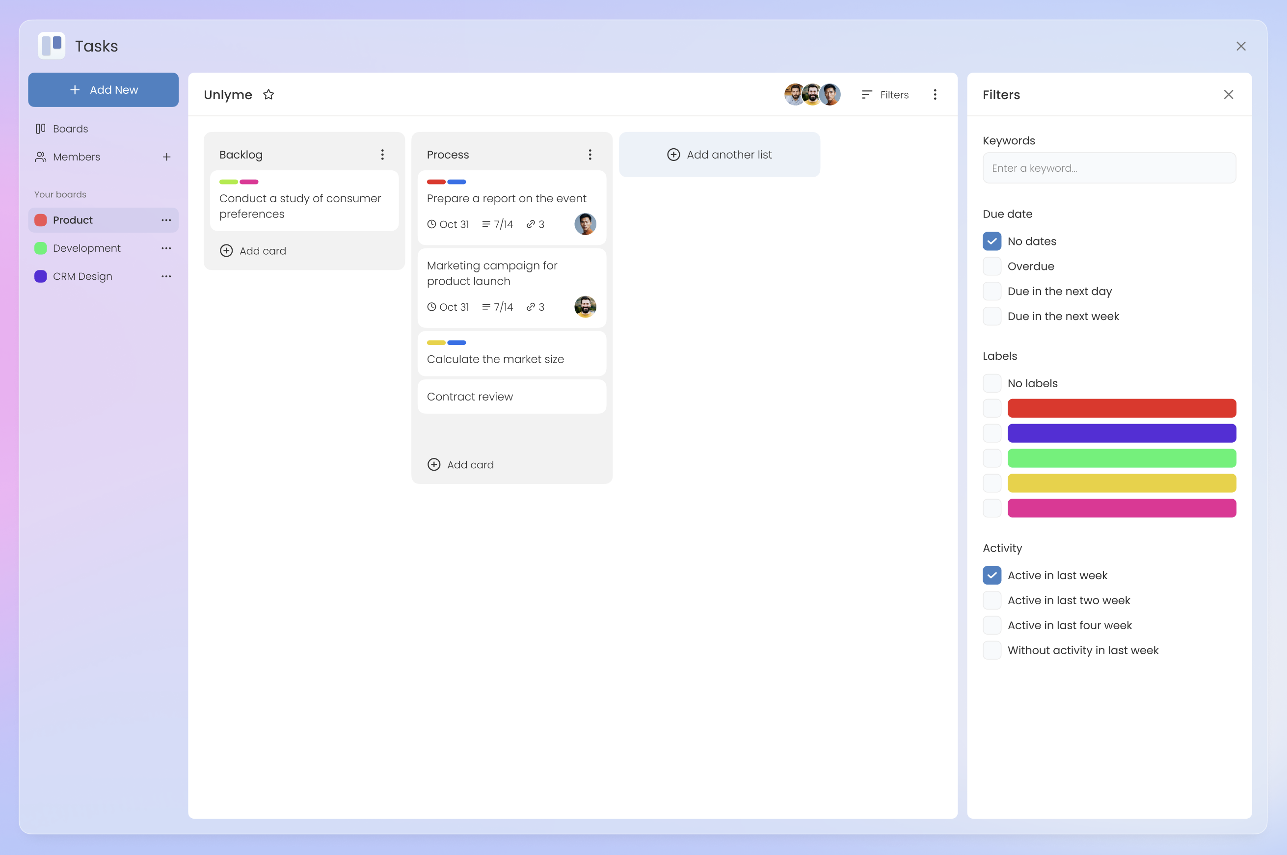 Unlyme tasks screenshot